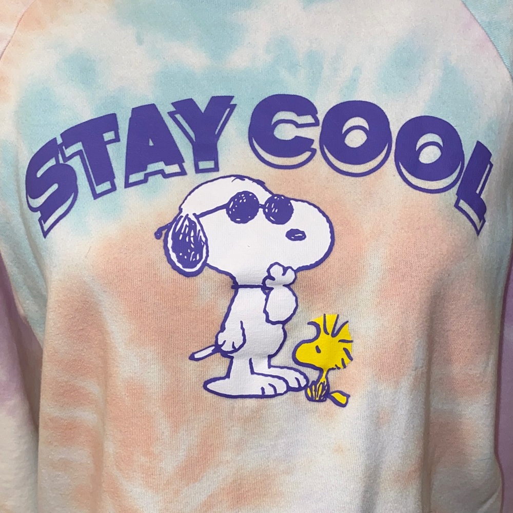 5/$50 Peanuts Tie-Dye Cropped Sweatshirt with Snoopy and Woodstock Size Large - Picture 2 of 10